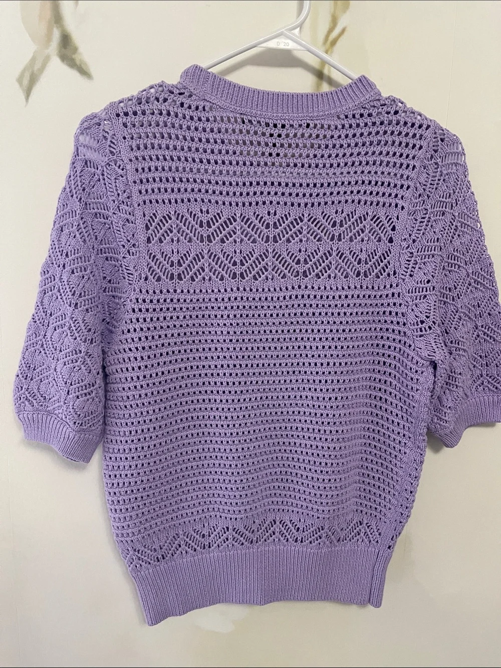 White House Black Market Lilac Puff Sleeve Pointelle Open Knit Sweater - Picture 7 of 9